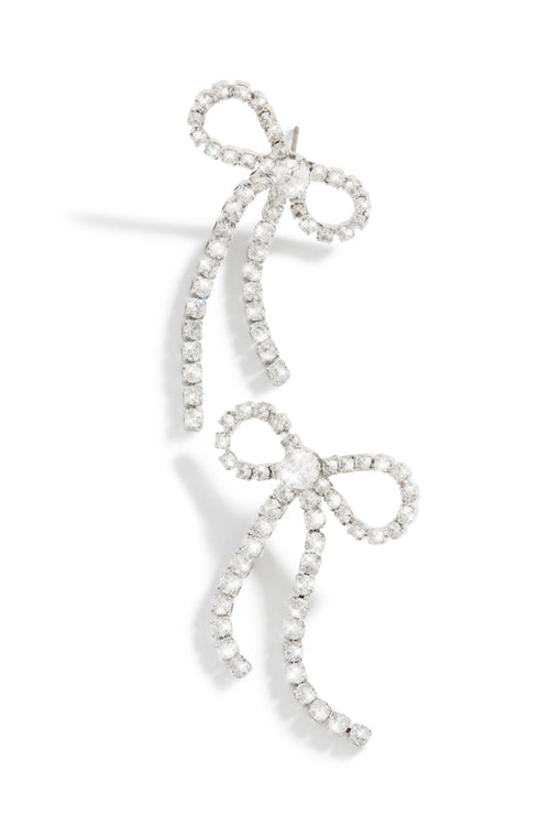 Cassia Embellished Bow Tie Earring - Silver