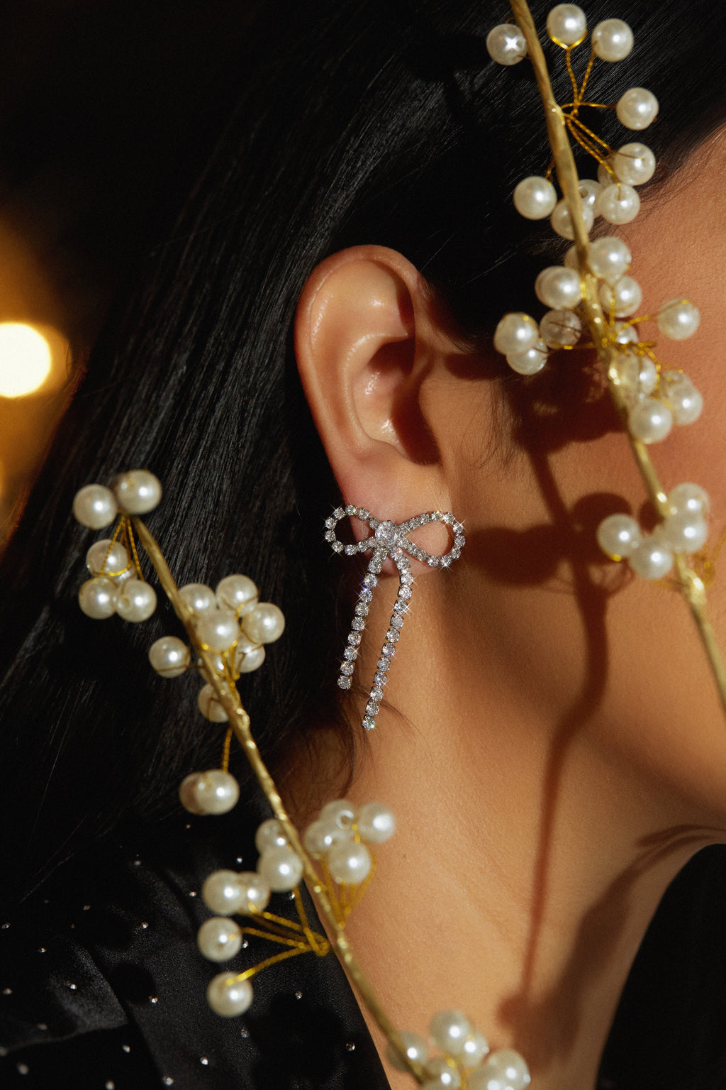Cassia Embellished Bow Tie Earring - Silver