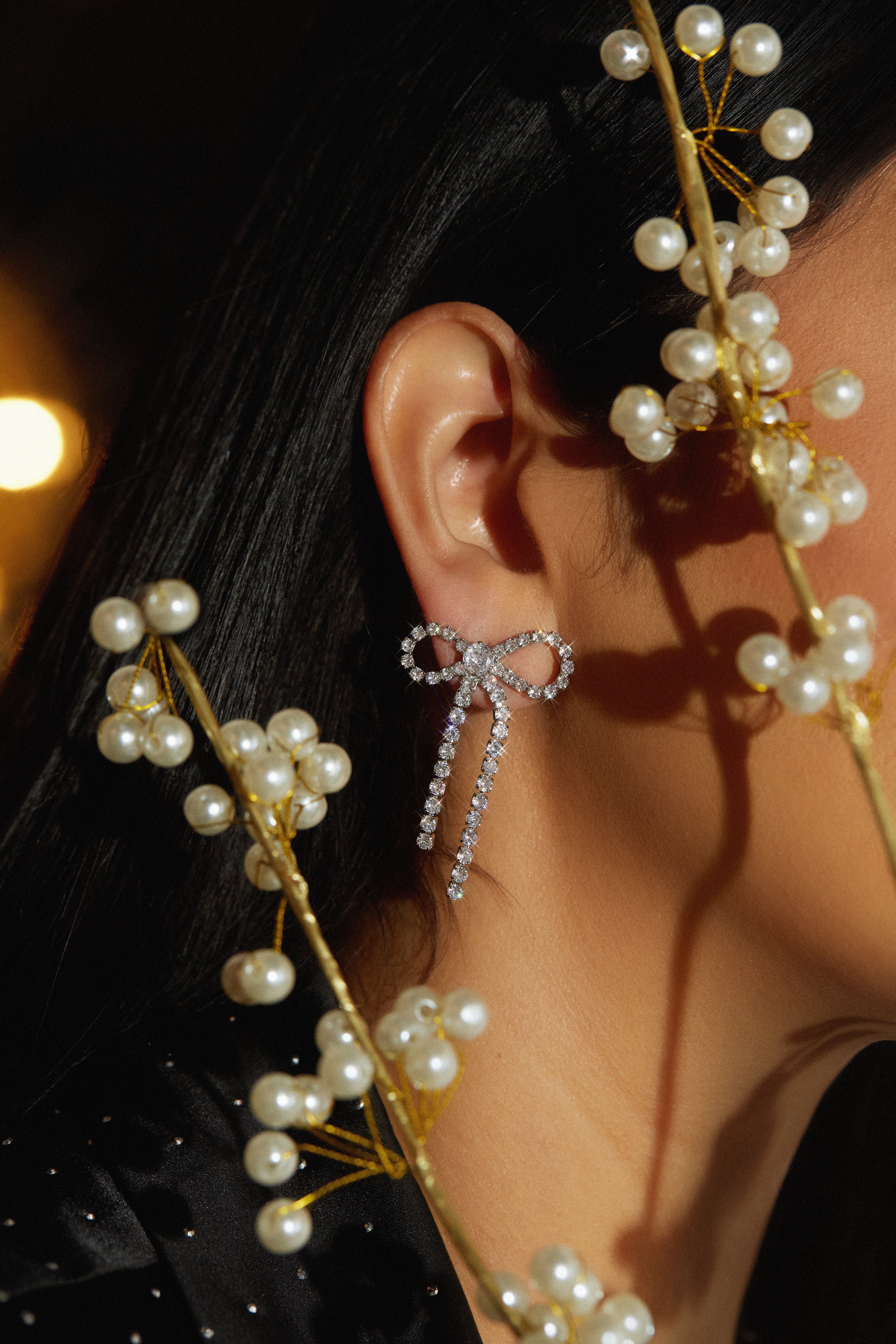 Cassia Embellished Bow Tie Earring - Silver